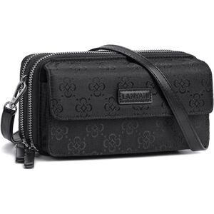 Women Jacquard Black Imported Faux Leather Crossbody With Phone Pocket Bag